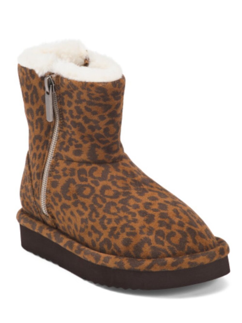 NWB Steve Madden Oakley Cozy Zip up Boots Kids Leopard Faux Fur